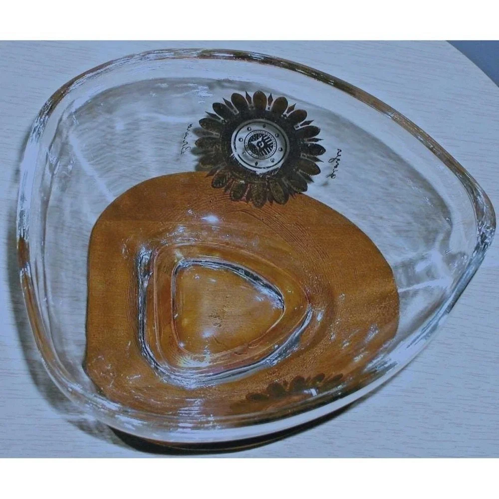 M CM Georges Briard REGALIA Atomic Shaped‎ Bowl Dish on Orig Wood Pedestal Base